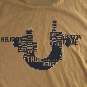True Religion Mens Small Gold Long Sleeve Graphic‎ Print T-Shirt